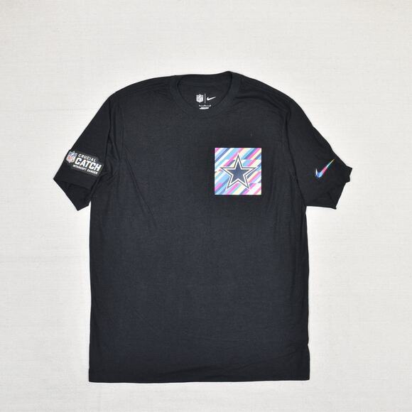Nike Men's T Shirt NFL Cotton Blend Black Size L Cowboys Cancer Awareness - Picture 2 of 8
